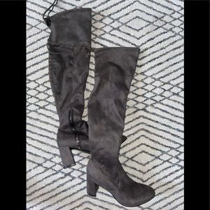 over the knee tie suede gray boots